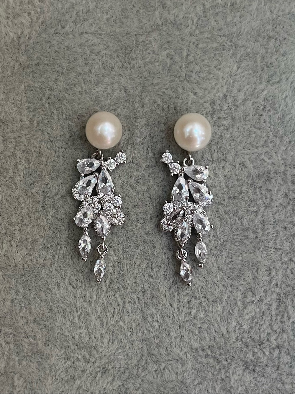 Freshwater Pearl & Crystal Drop Earrings - 925 silver posts